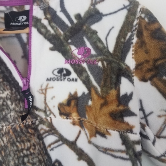 Mossy Oak‎ Size S Camouflauge Pink Trim Womens S Fleece 1/4 Zip Fleece Pullover - Picture 2 of 9